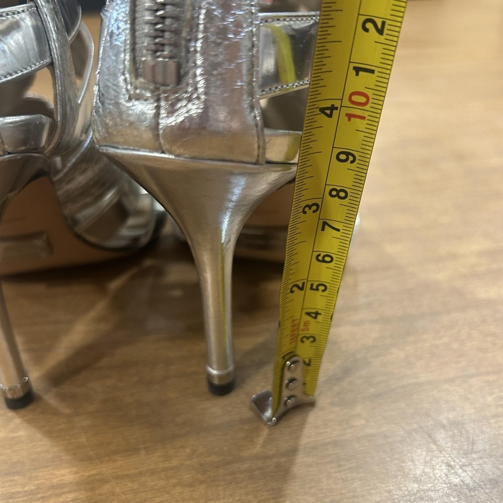 Michael Kors Sandals Womens Size 5 Silver Leather Strappy Caged Stiletto Heels - Picture 7 of 7